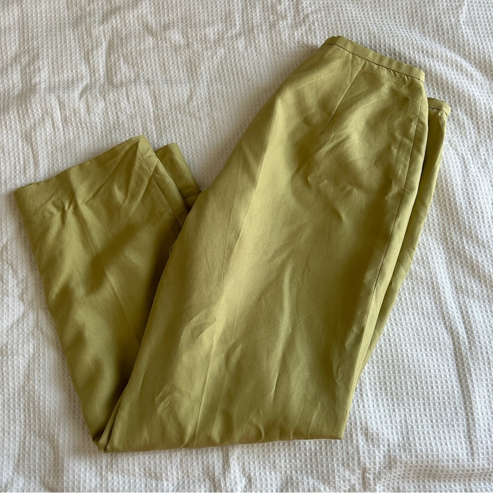 Vintage Y2K Ann Taylor olive / chartreuse Green satin silk pants 2 petite - Picture 7 of 7